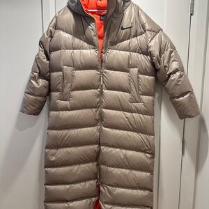 Nike Tan Puffer Coat with Hood